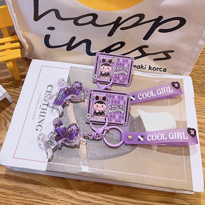 Wholesale Acrylic Cute Pony Purple Quicksand Liquid Oiled Keychain